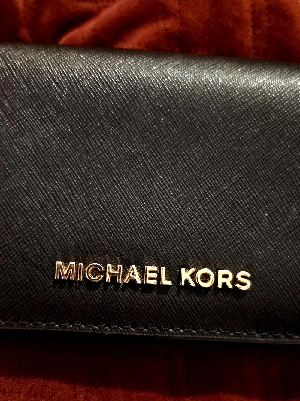 Michael Kors Black Saffiano Wallet with Gold Logo Hardware